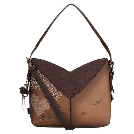 Sac à main porté épaule bicolore en simili-cuir grainé à empiècement en V - Image 2