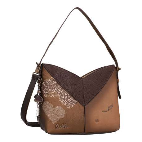 Sac à main porté épaule bicolore en simili-cuir grainé à empiècement en V - Image 3