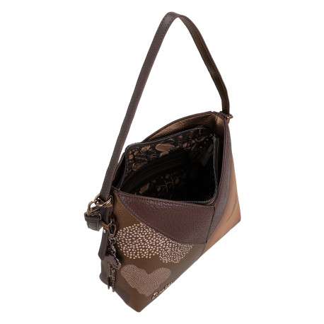 Sac à main porté épaule bicolore en simili-cuir grainé à empiècement en V - Image 4