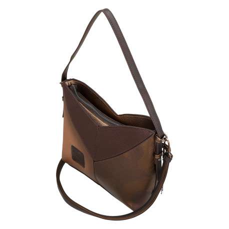 Sac à main porté épaule bicolore en simili-cuir grainé à empiècement en V - Image 5