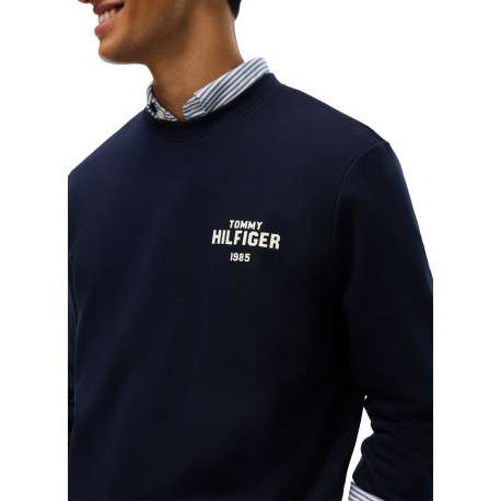 Sweat en coton marine pourvu d'une coupe droite et d'un col rond - Image 4