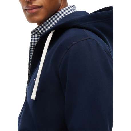 Sweat zippé marine pourvu d'une coupe droite et d'un col à capuche - Image 4