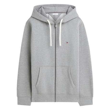 Sweat zippé gris pourvu d'une coupe droite et d'un col à capuche