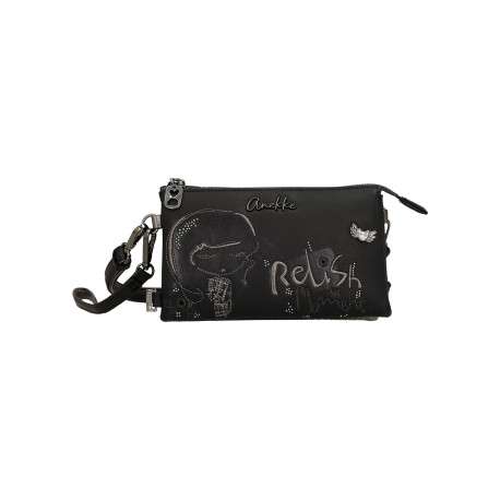 Mini sac noir à surpiqûres graphiques et triple compartiment indépendant