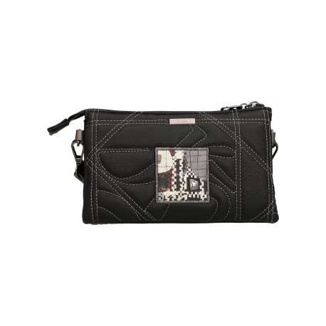 Mini sac noir à surpiqûres graphiques et triple compartiment indépendant - Image 2