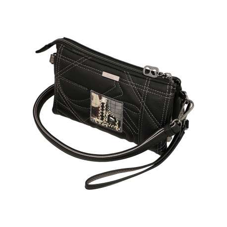 Mini sac noir à surpiqûres graphiques et triple compartiment indépendant - Image 4