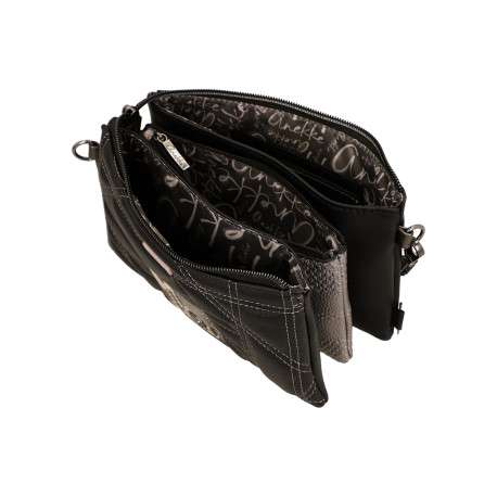 Mini sac noir à surpiqûres graphiques et triple compartiment indépendant - Image 5