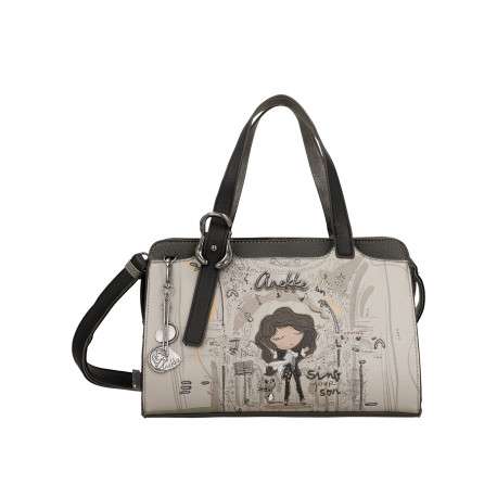 Sac à main porté épaule gris et noir à illustrations musicales