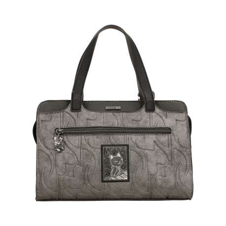 Sac à main porté épaule gris et noir à illustrations musicales - Image 2