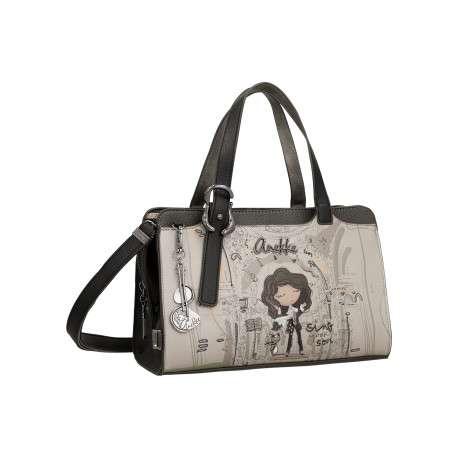 Sac à main porté épaule gris et noir à illustrations musicales - Image 3