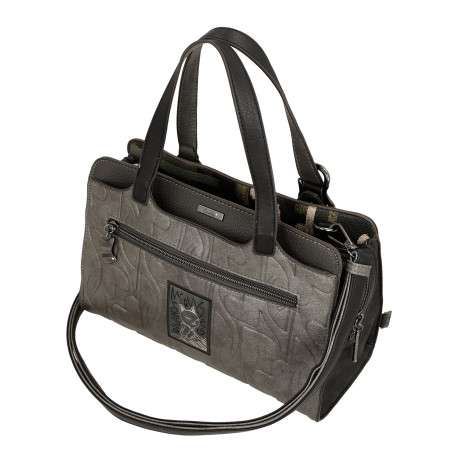 Sac à main porté épaule gris et noir à illustrations musicales - Image 4