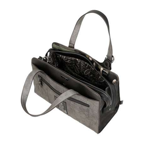 Sac à main porté épaule gris et noir à illustrations musicales - Image 5