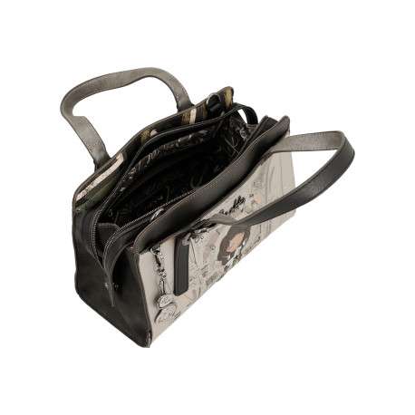 Sac à main porté épaule gris et noir à illustrations musicales - Image 6