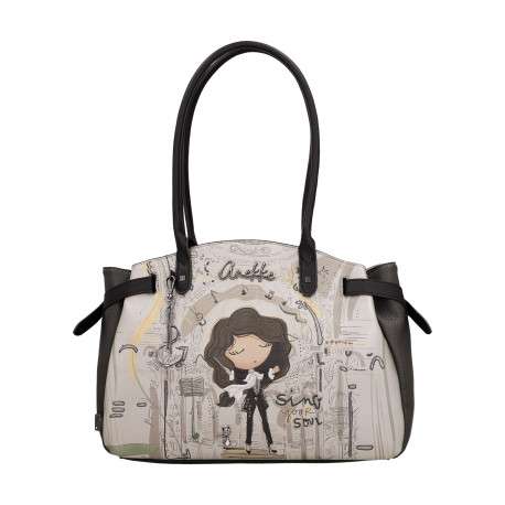 Sac à main porté épaule à illustrations musicales doté de deux grandes anses