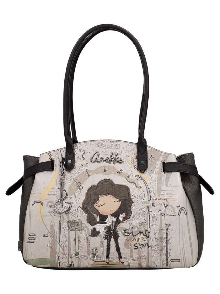 Sac à main porté épaule à illustrations musicales doté de deux grandes anses