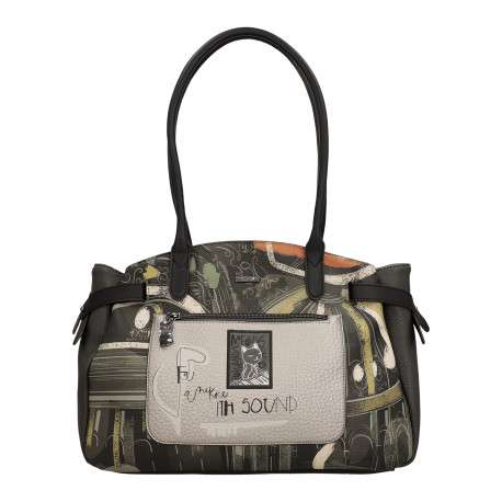 Sac à main porté épaule à illustrations musicales doté de deux grandes anses - Image 2
