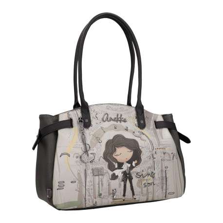Sac à main porté épaule à illustrations musicales doté de deux grandes anses - Image 3