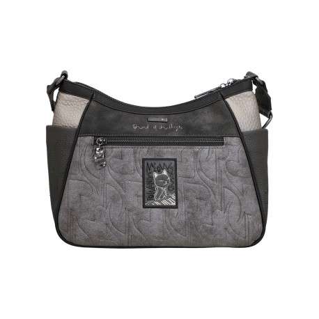 Sac à bandoulière gris et noir à imprimé musicales doté d'un design incurvée - Image 2