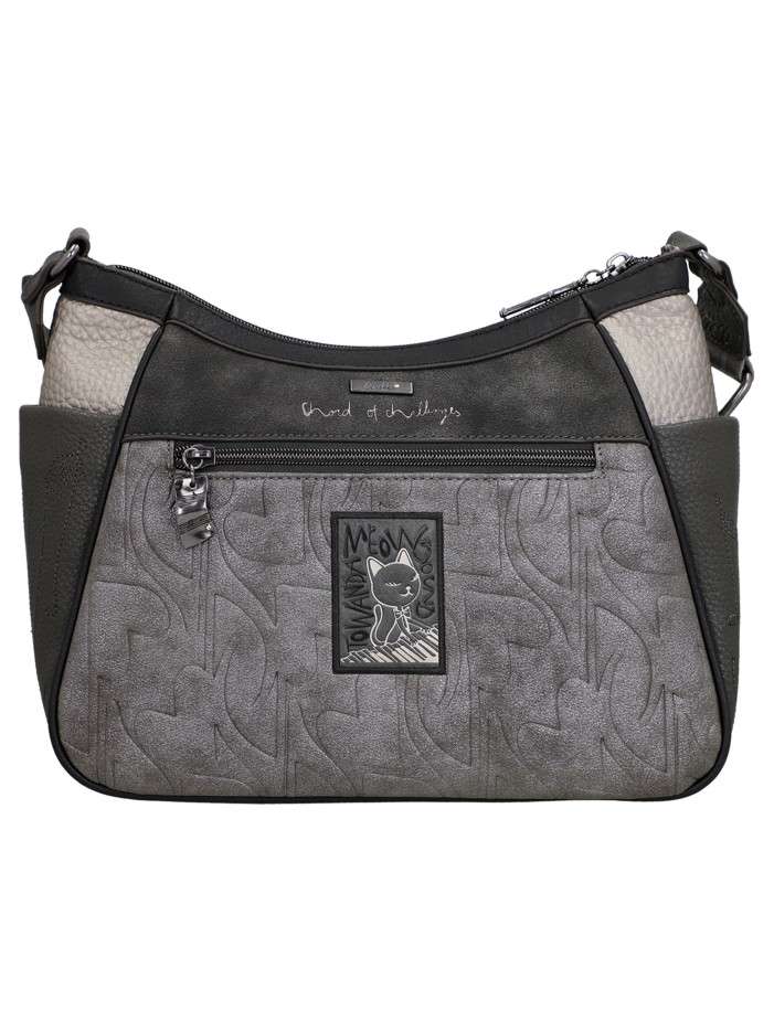Sac à bandoulière gris et noir à imprimé musicales doté d'un design incurvée - Image 2