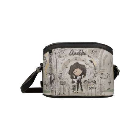 Sac à bandoulière gris et noir à imprimé musicales doté d'un design incurvée - Image 3