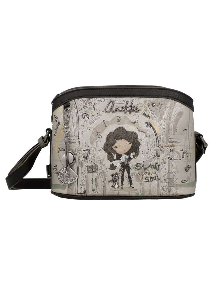 Sac à bandoulière gris et noir à imprimé musicales doté d'un design incurvée - Image 3