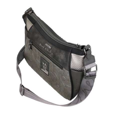 Sac à bandoulière gris et noir à imprimé musicales doté d'un design incurvée - Image 4