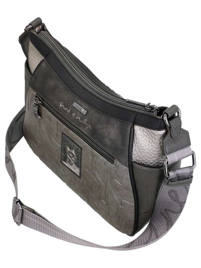 Sac à bandoulière gris et noir à imprimé musicales doté d'un design incurvée - Image 4