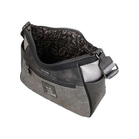 Sac à bandoulière gris et noir à imprimé musicales doté d'un design incurvée - Image 5