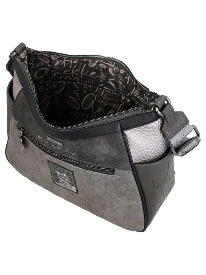 Sac à bandoulière gris et noir à imprimé musicales doté d'un design incurvée - Image 5