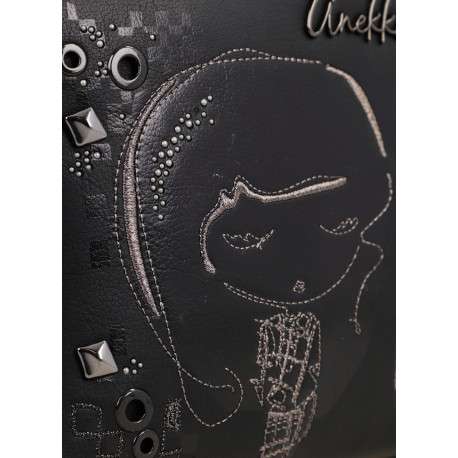 Sac à bandoulière gris et noir à broderies et triple compartiment - Image 6