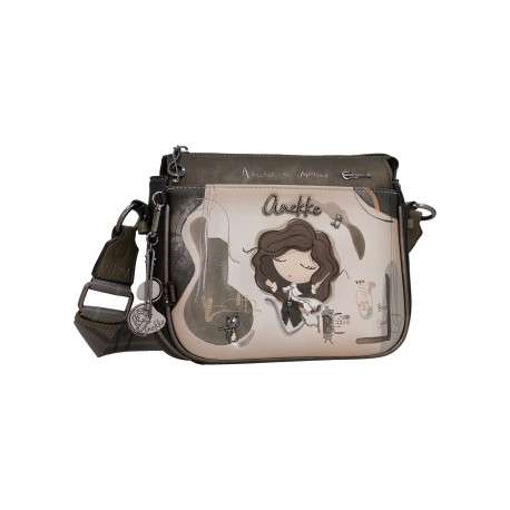 Sac à bandoulière kaki et beige doté d'un triple compartiment - Image 3