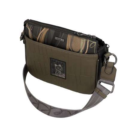 Sac à bandoulière kaki et beige doté d'un triple compartiment - Image 4