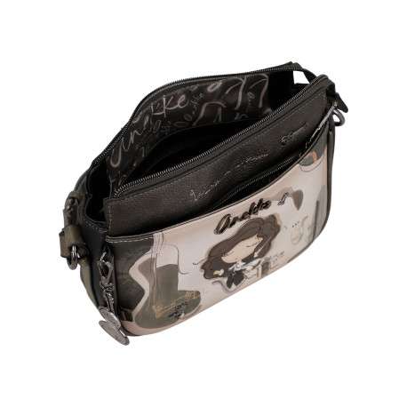 Sac à bandoulière kaki et beige doté d'un triple compartiment - Image 5
