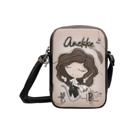 Mini sac bronze à illustrations musicales doté de deux compartiments zippés