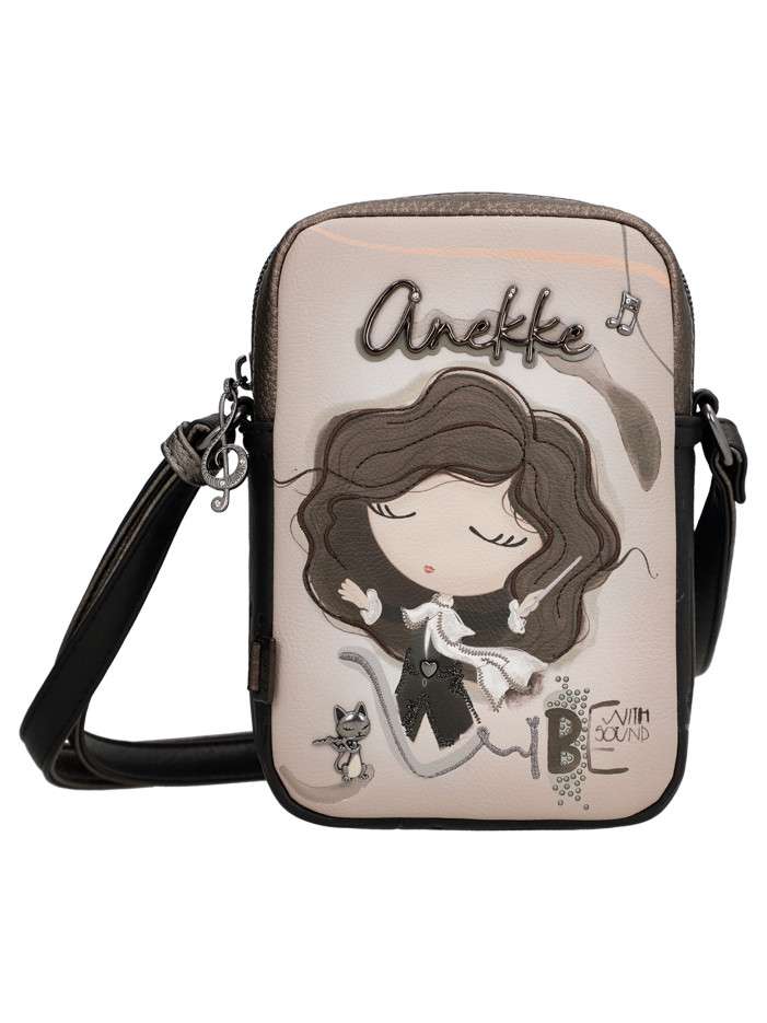 Mini sac bronze à illustrations musicales doté de deux compartiments zippés