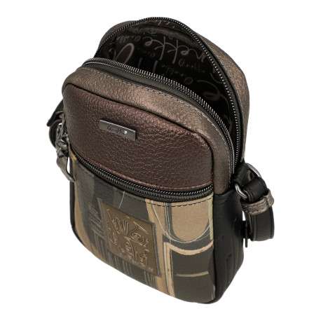 Mini sac bronze à illustrations musicales doté de deux compartiments zippés - Image 4