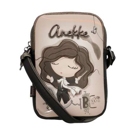Mini sac bronze à illustrations musicales doté de deux compartiments zippés - Image 5