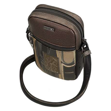 Mini sac bronze à illustrations musicales doté de deux compartiments zippés - Image 6