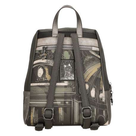 Sac à dos gris à illustrations musicales et poupée avec un design trapèze - Image 2