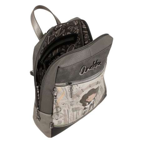 Sac à dos gris à illustrations musicales et poupée avec un design trapèze - Image 4
