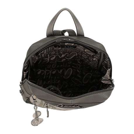 Sac à dos gris à illustrations musicales et poupée avec un design trapèze - Image 5