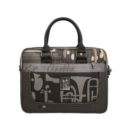 Sac porte documents noir gris et écru à imprimé musicales dotée de 2 anses - Image 2