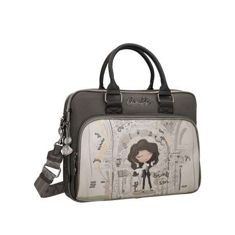 Sac porte documents noir gris et écru à imprimé musicales dotée de 2 anses - Image 3