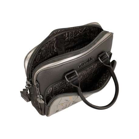 Sac porte documents noir gris et écru à imprimé musicales dotée de 2 anses - Image 5