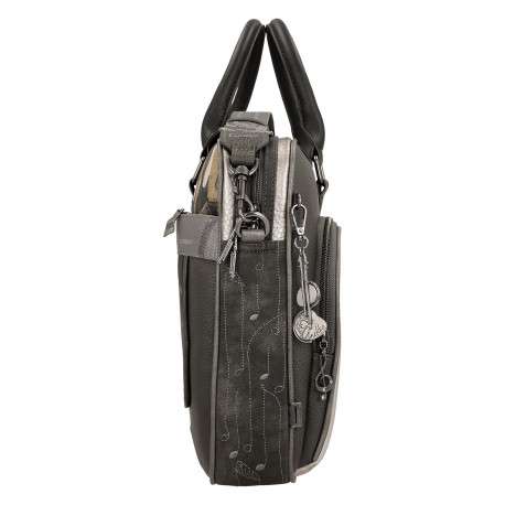 Sac porte documents noir gris et écru à imprimé musicales dotée de 2 anses - Image 6