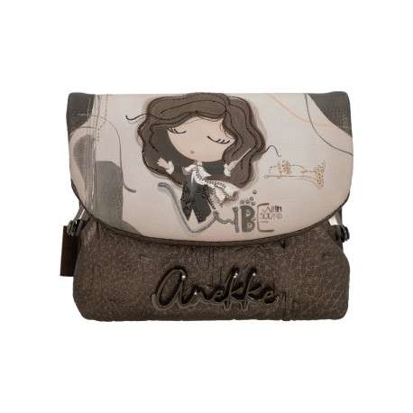 Porte-monnaie marron et beige en simili-cuir grainé et signature embossé