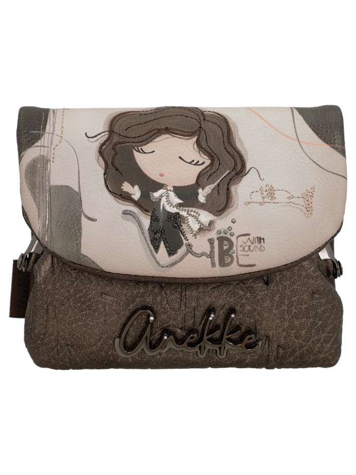 Porte-monnaie marron et beige en simili-cuir grainé et signature embossé