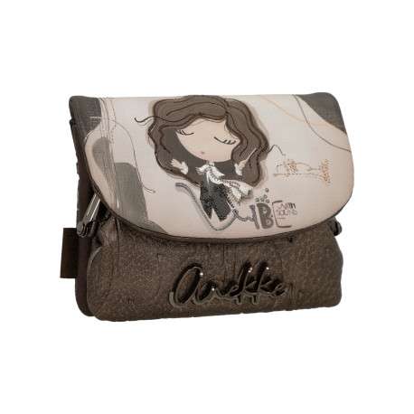 Porte-monnaie marron et beige en simili-cuir grainé et signature embossé - Image 3