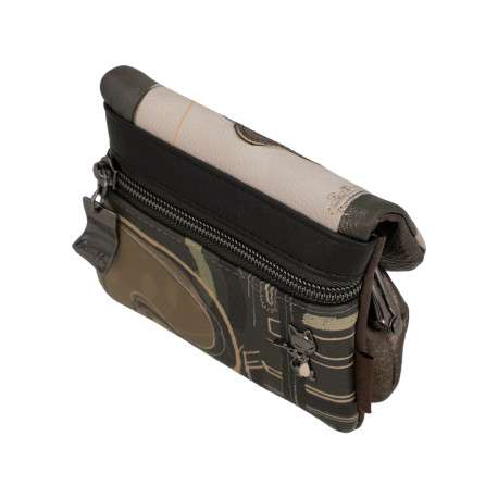 Porte-monnaie marron et beige en simili-cuir grainé et signature embossé - Image 5