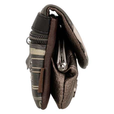 Porte-monnaie marron et beige en simili-cuir grainé et signature embossé - Image 6